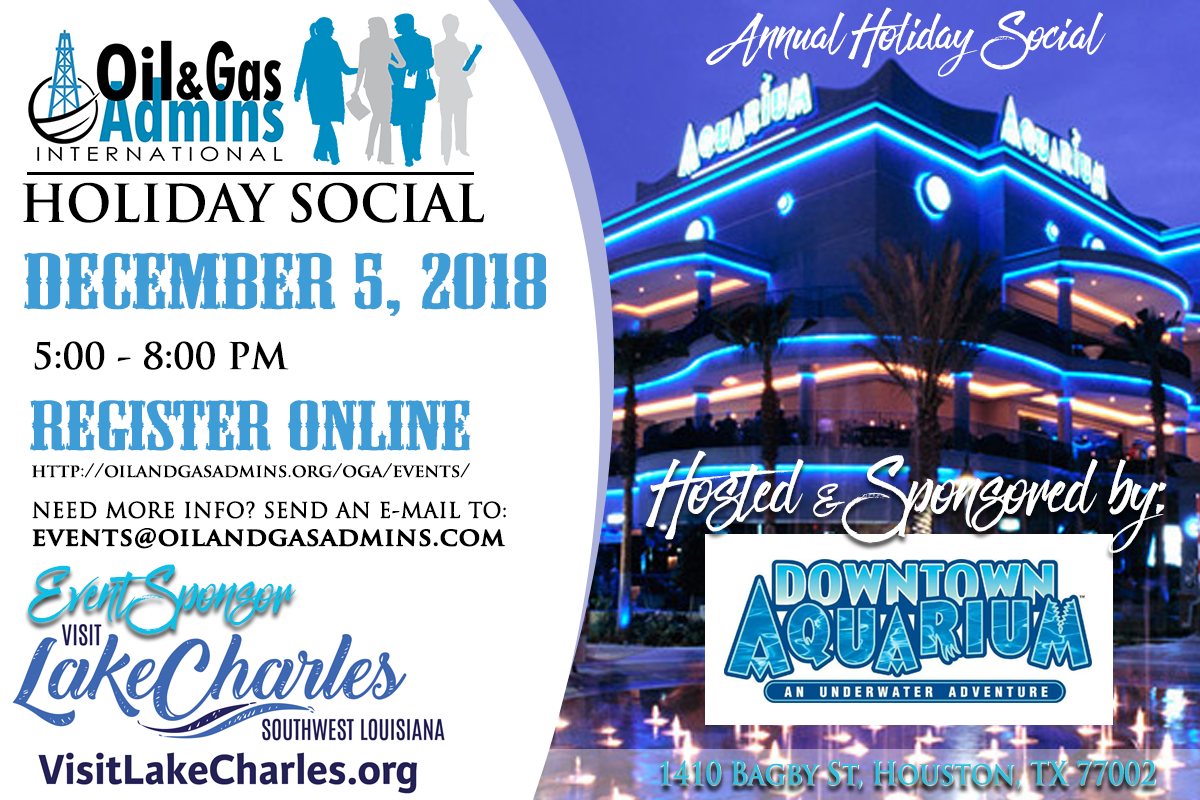 WE'VE MOVED!  O&GA Annual Holiday Social has Moved to The Downtown Aquarium